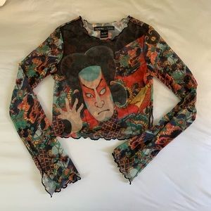 Bershka sheer Japanese cropped shirt